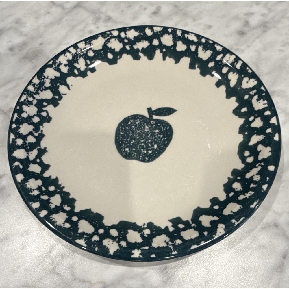 Folkcraft Apple by Tienshan Stoneware Salad Plate Green Sponge Pattern